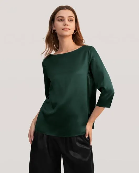 34 Sleeve Boat Neck Silk Blouse Women Lilysilk Tops