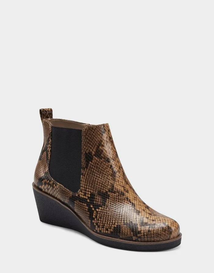 Aerosoles Comfortable Women039s Ankle Boot In Brown Faux Leather Brown Snake Women Wedge Boots