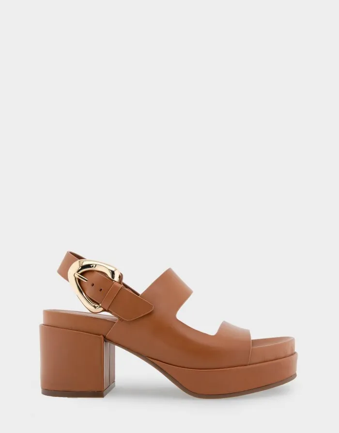 Aerosoles Comfortable Women039s Asymmetrical Molded Footbed Platform Sandal In Tan Leather Tan Leather Women Platforms