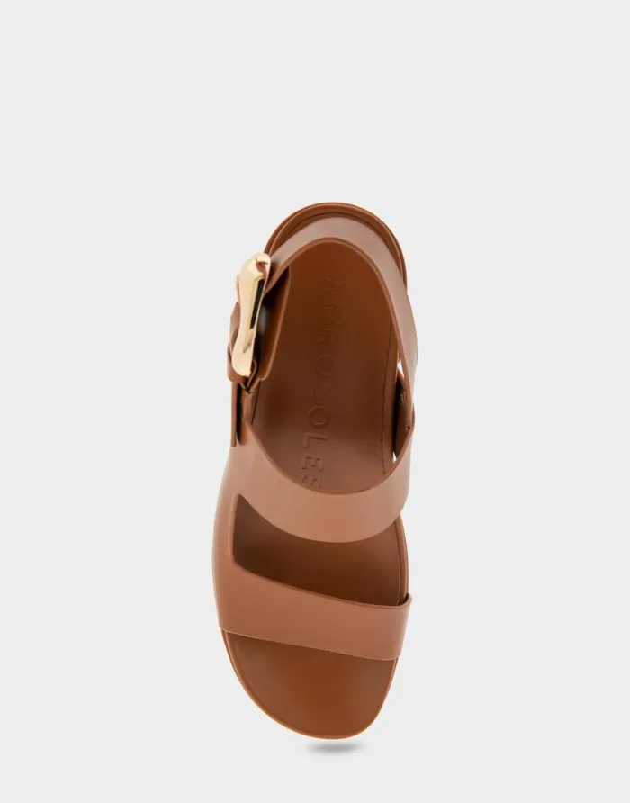 Aerosoles Comfortable Women039s Asymmetrical Molded Footbed Platform Sandal In Tan Leather Tan Leather Women Platforms