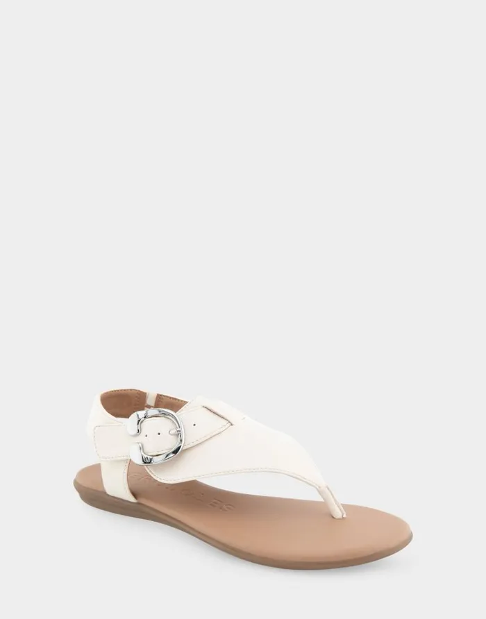 Aerosoles Comfortable Women039s Buckle Detail Back Strap Thong Sandal In Eggnog Grainy Faux Leather Eggnog Grainy Faux Leather Women Flats