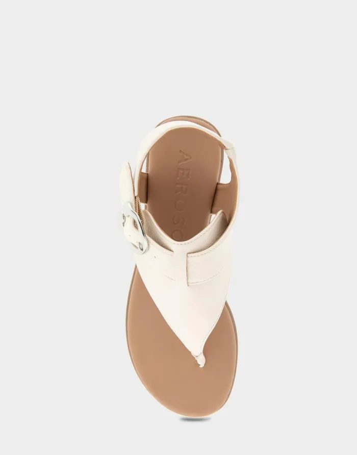 Aerosoles Comfortable Women039s Buckle Detail Back Strap Thong Sandal In Eggnog Grainy Faux Leather Eggnog Grainy Faux Leather Women Flats