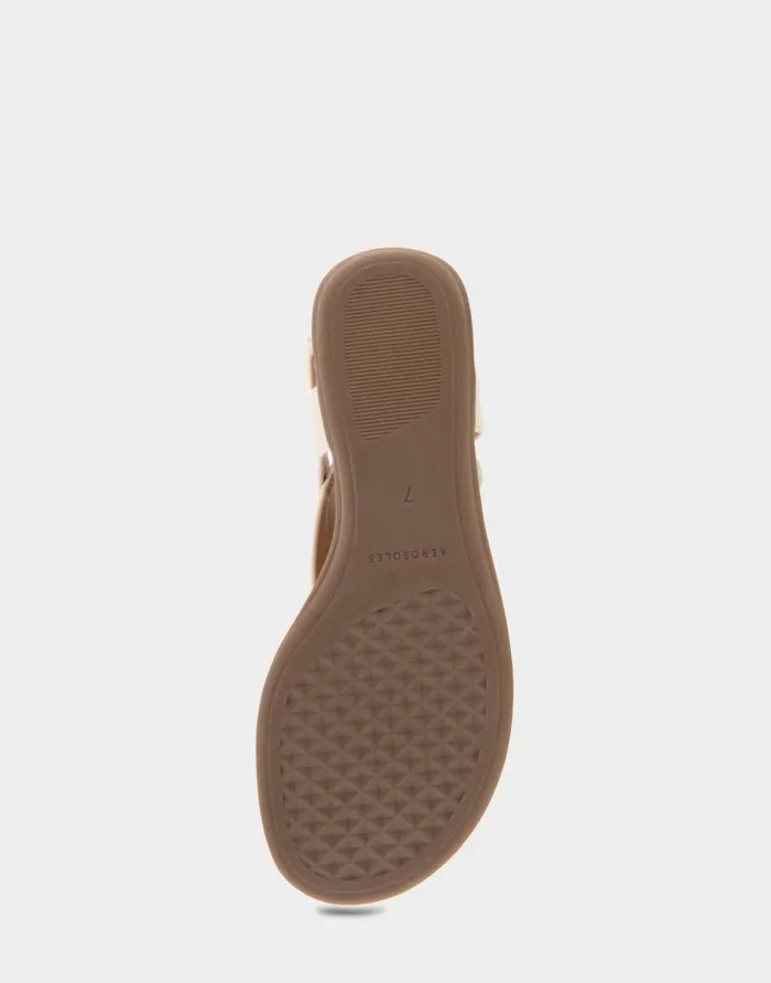 Aerosoles Comfortable Women039s Buckle Detail Back Strap Thong Sandal In Eggnog Grainy Faux Leather Eggnog Grainy Faux Leather Women Flats