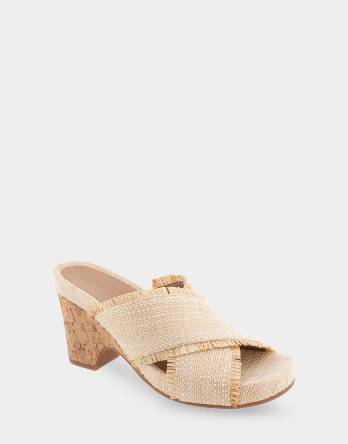 Aerosoles Comfortable Women039s Crisscross Footbed Wedge Sandal In Sand Raffia Combo Raffia Fabric Sand Raffia Combo Women Wedges
