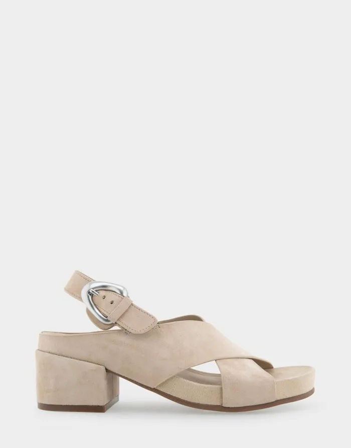 Aerosoles Comfortable Women039s Crisscross Molded Footbed Block Heel Sandal In Pale Khaki Suede Pale Khaki Suede Women Clogs and Mules