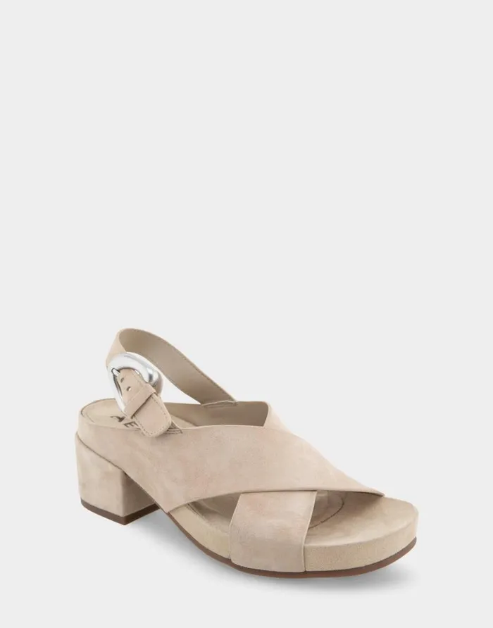 Aerosoles Comfortable Women039s Crisscross Molded Footbed Block Heel Sandal In Pale Khaki Suede Pale Khaki Suede Women Clogs and Mules