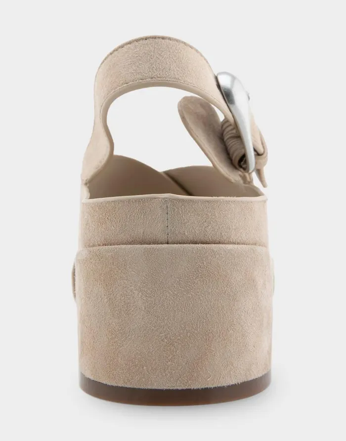 Aerosoles Comfortable Women039s Crisscross Molded Footbed Block Heel Sandal In Pale Khaki Suede Pale Khaki Suede Women Clogs and Mules