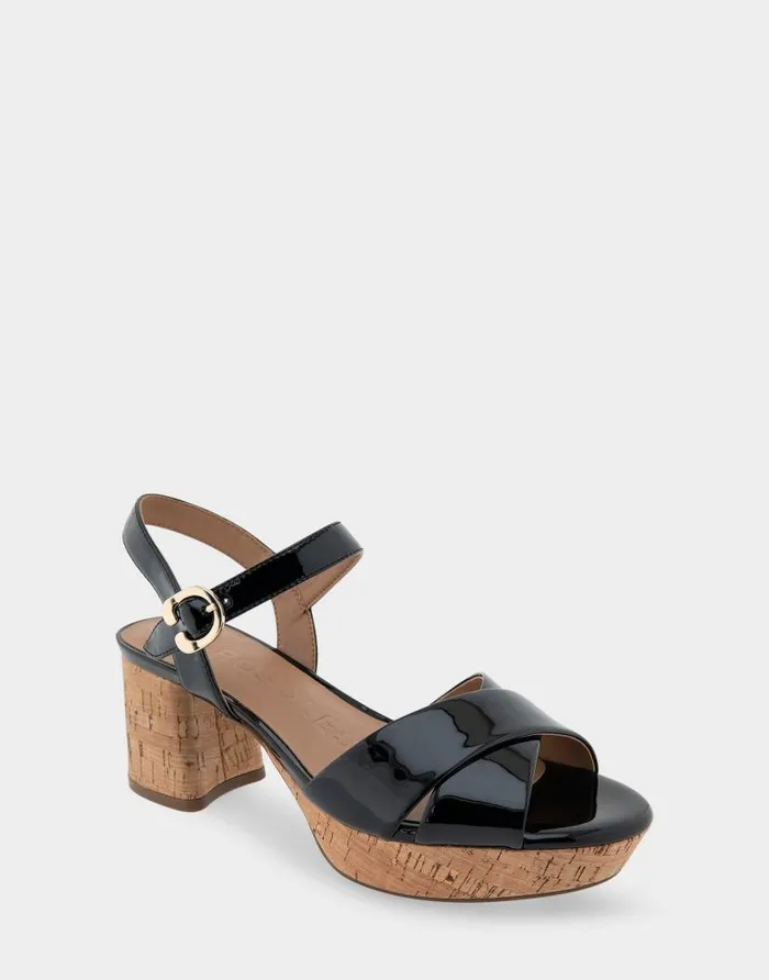 Aerosoles Comfortable Women039s Crisscross Platform Sandal In Black Patent Faux Leather Black Patent Faux Leather Women Platforms