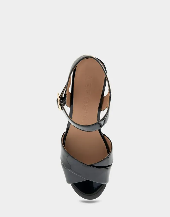 Aerosoles Comfortable Women039s Crisscross Platform Sandal In Black Patent Faux Leather Black Patent Faux Leather Women Platforms
