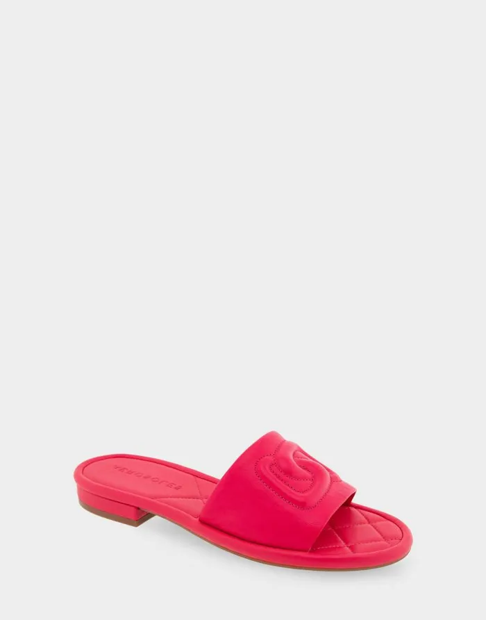 Aerosoles Comfortable Women039s Debossed Chain Link Slide Sandal In Virtual Pink Leather Virtual Pink Leather Women Slides