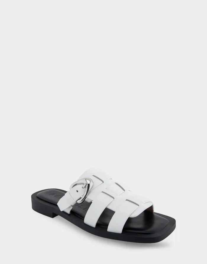 Aerosoles Comfortable Women039s Fisherman Flat Slide Sandal In White Leather White Leather Women Slides