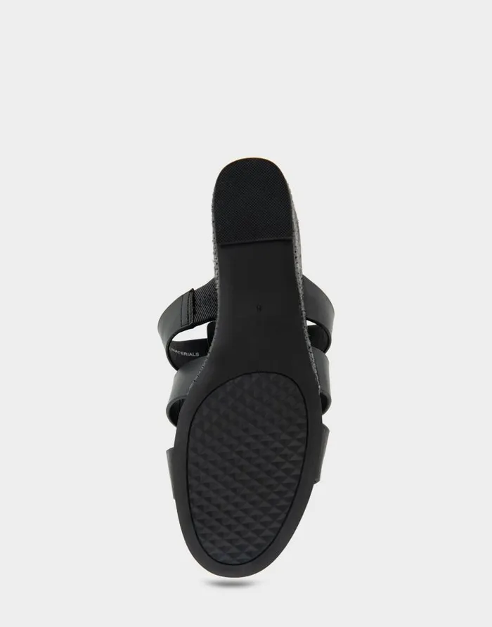 Aerosoles Comfortable Women039s Fisherman Mid Wedge Slide In Black Faux Leather Black Faux Leather Women Wide Width Sandals