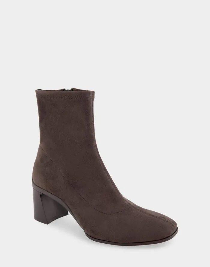 Aerosoles Comfortable Women039s Heeled Ankle Boot In Brown Stretch Faux Suede Java Stretch Faux Suede Women Wide Width Boots