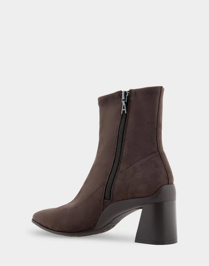 Aerosoles Comfortable Women039s Heeled Ankle Boot In Brown Stretch Faux Suede Java Stretch Faux Suede Women Wide Width Boots