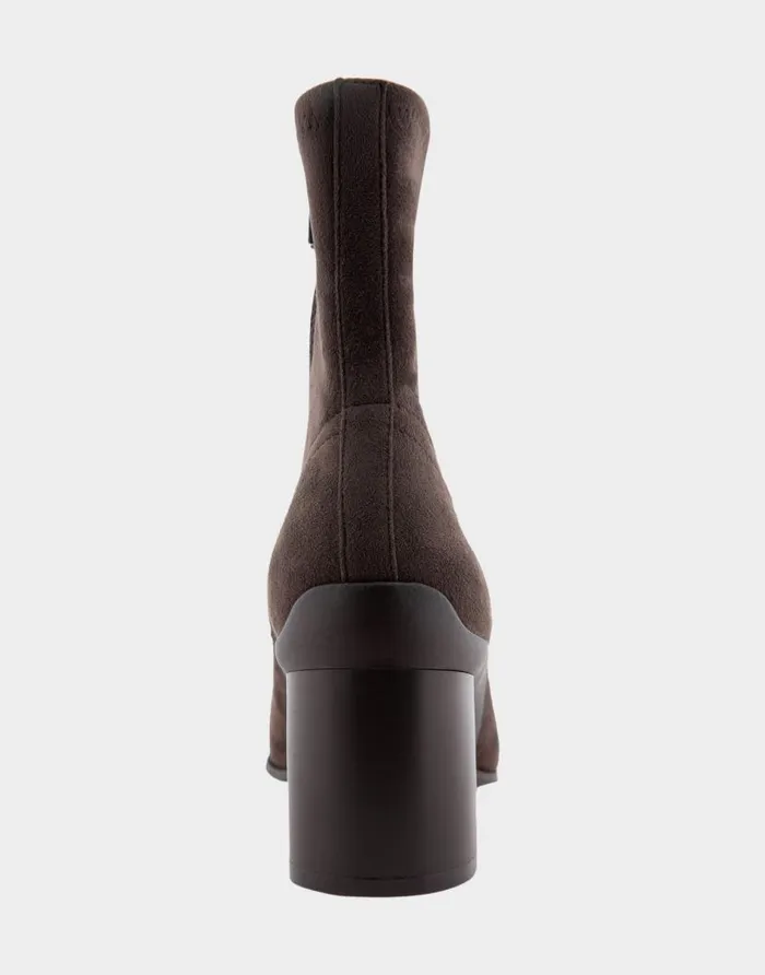 Aerosoles Comfortable Women039s Heeled Ankle Boot In Brown Stretch Faux Suede Java Stretch Faux Suede Women Wide Width Boots