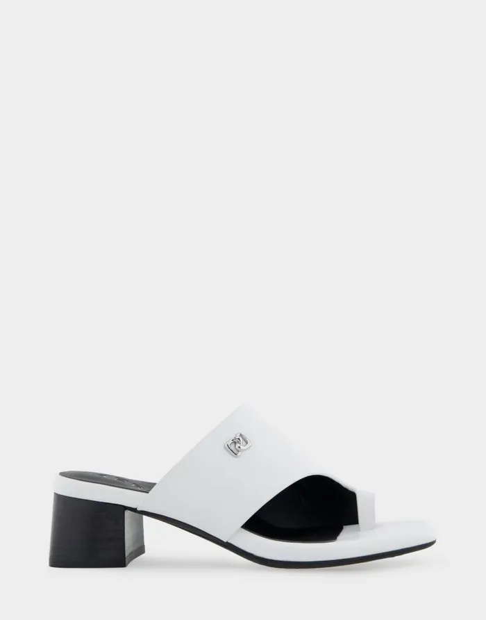Aerosoles Comfortable Women039s Hooded Toe Ring Block Heel Slide Sandal In White Leather White Leather Women Slides