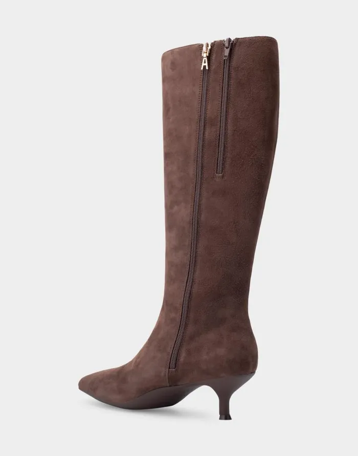 Aerosoles Comfortable Women039s Kitten Heel Tall Shaft Boot In Brown Genuine Suede Java Genuine Suede Women Heeled Boots