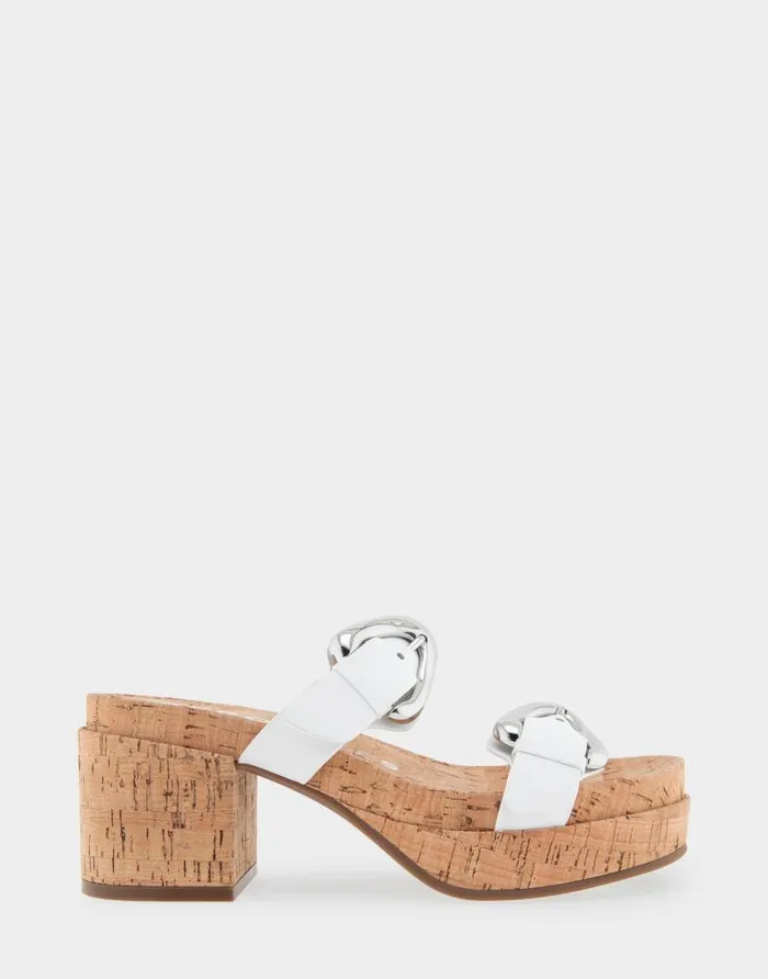 Aerosoles Comfortable Women039s Molded Footbed Platform Slide Sandal In White Leather White Leather Women Clogs and Mules