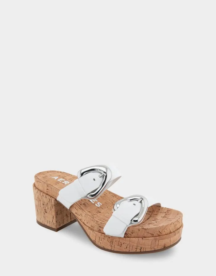 Aerosoles Comfortable Women039s Molded Footbed Platform Slide Sandal In White Leather White Leather Women Clogs and Mules