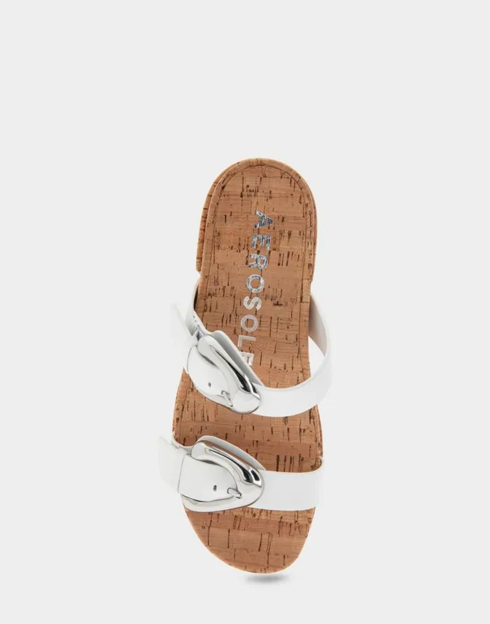 Aerosoles Comfortable Women039s Molded Footbed Platform Slide Sandal In White Leather White Leather Women Clogs and Mules
