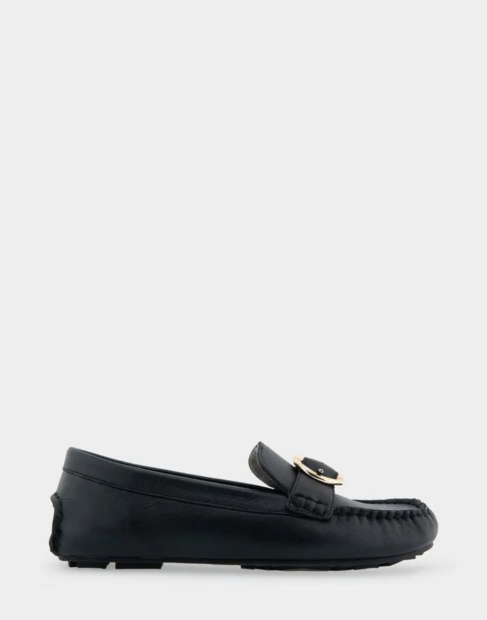 Aerosoles Comfortable Women039s Ornamented Driver In Black Leather Black Leather Women Clogs and Mules