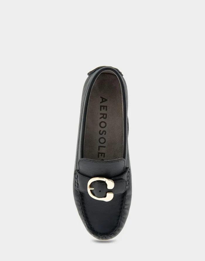 Aerosoles Comfortable Women039s Ornamented Driver In Black Leather Black Leather Women Clogs and Mules