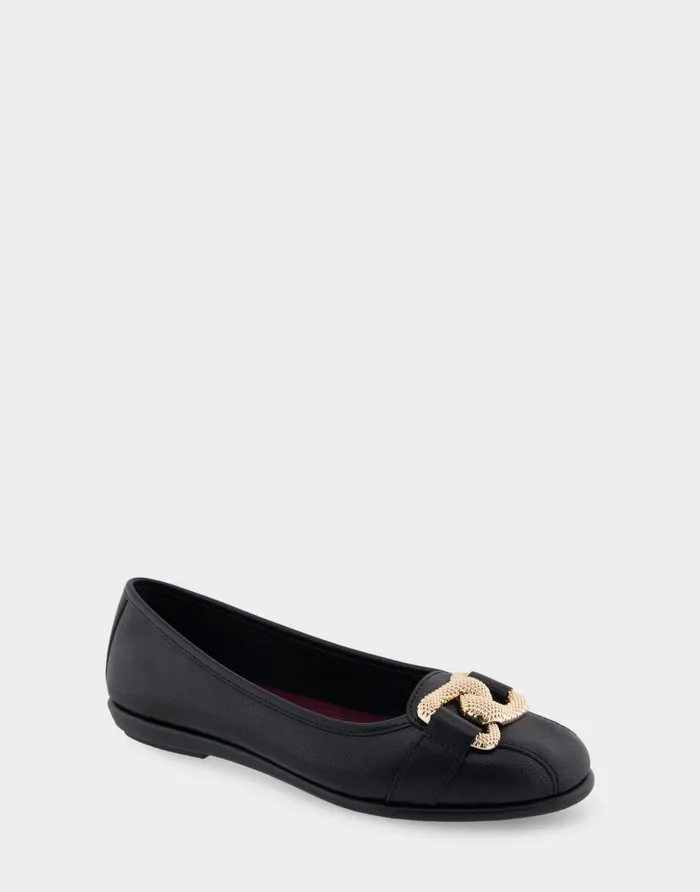Aerosoles Comfortable Women039s Ornamented Flat In Black Genuine Leather Black Genuine Leather Women Ballet