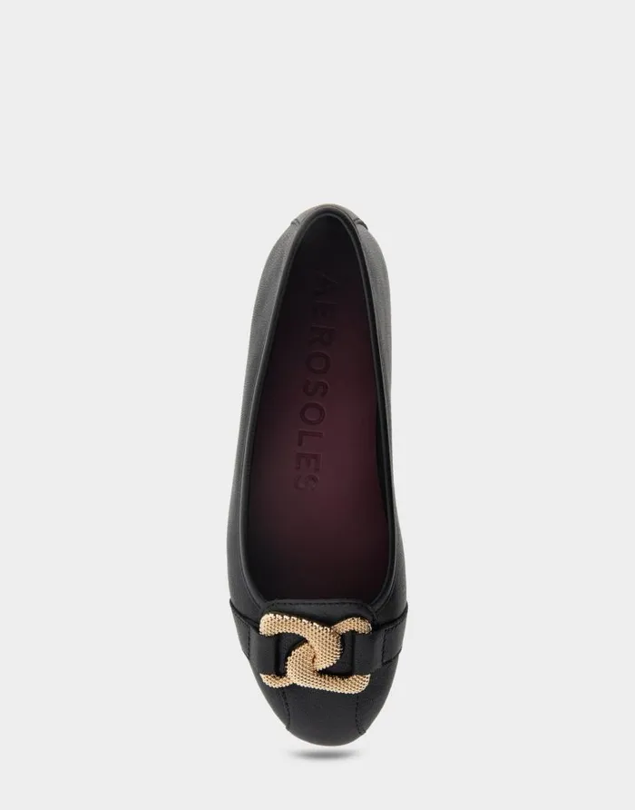 Aerosoles Comfortable Women039s Ornamented Flat In Black Genuine Leather Black Genuine Leather Women Ballet