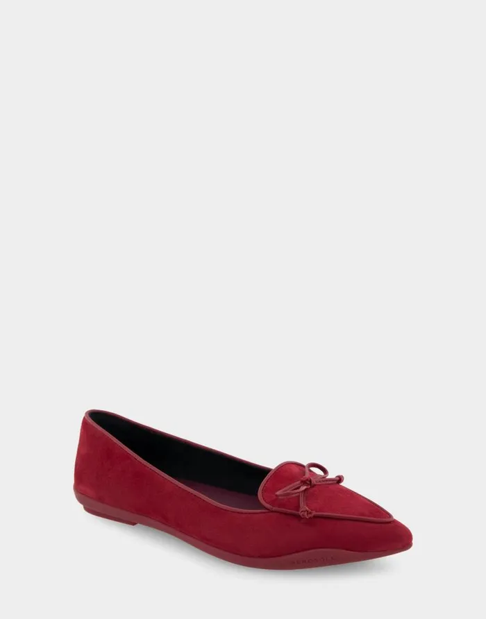 Aerosoles Comfortable Women039s Point Toe Flat In Burgundy Genuine Suede Pomegranate Genuine Suede Women Ballet