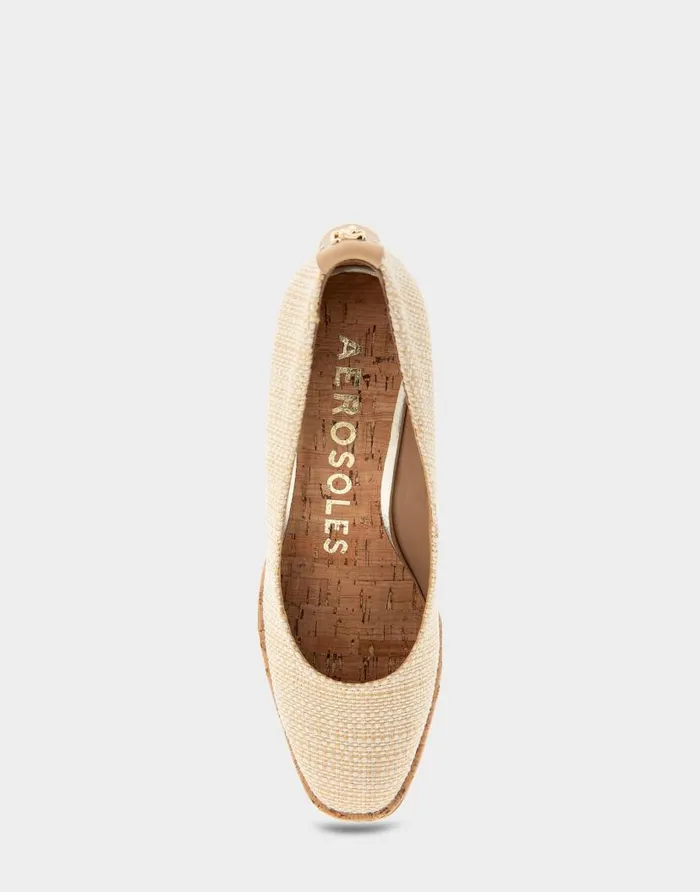 Aerosoles Comfortable Women039s Sculpted Wedge Pump In Natural Raffia Combo Raffia Fabric Natural Raffia Combo Women Pumps