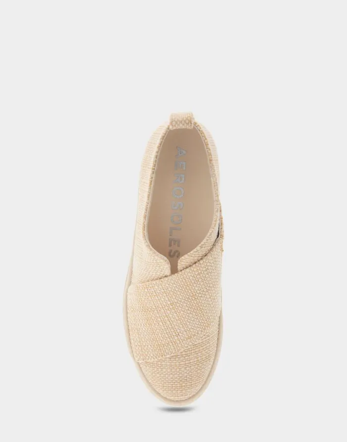 Aerosoles Comfortable Women039s Slip On Hidden Wedge Sneaker In Sand Raffia Combo Raffia Fabric Sand Raffia Combo Women Flatforms