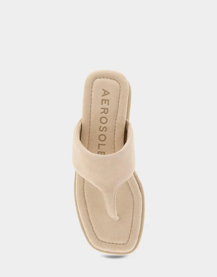 Aerosoles Comfortable Women039s Thong Mini Wedge Sandal In Pale Khaki Suede Pale Khaki Suede Women Clogs and Mules
