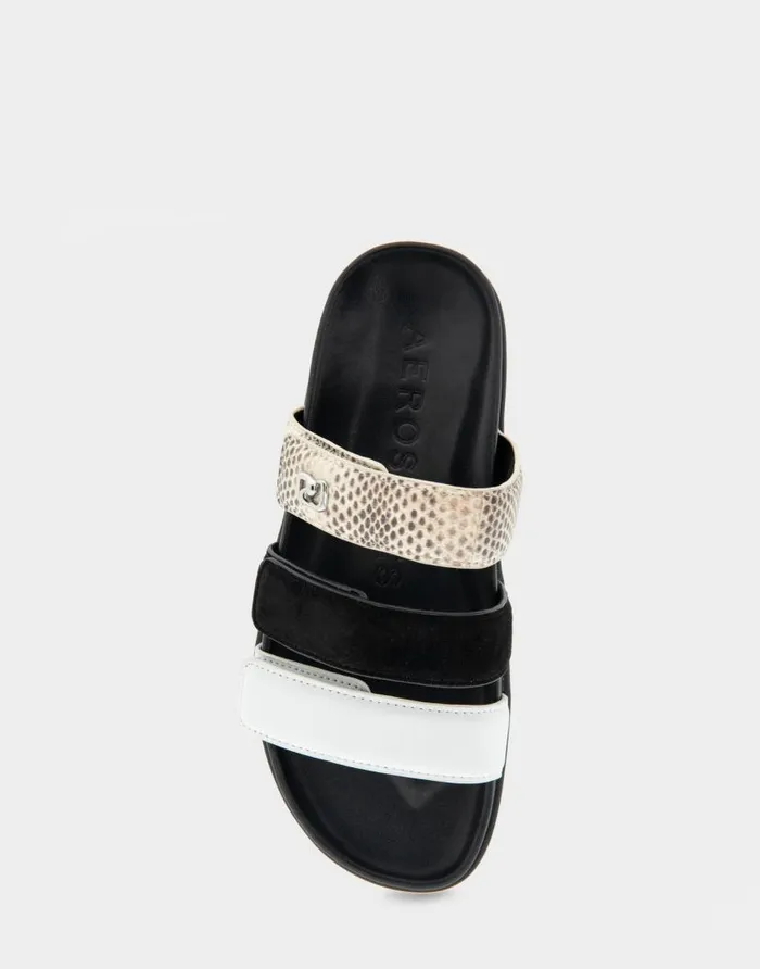 Aerosoles Comfortable Women039s Three Band Footbed Sandal In White Leather White Multi Leather Women Flats