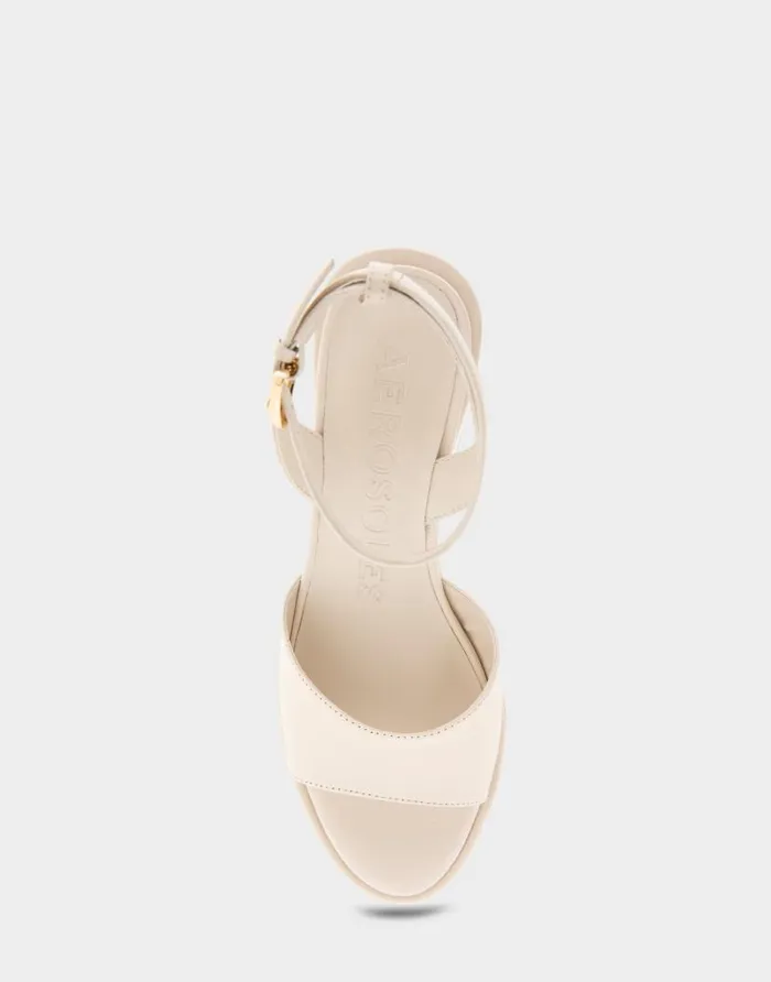 Aerosoles Comfortable Women039s Two Piece Ankle Strap Wedge Sandal In Eggnog Leather Eggnog Leather Women Wedges