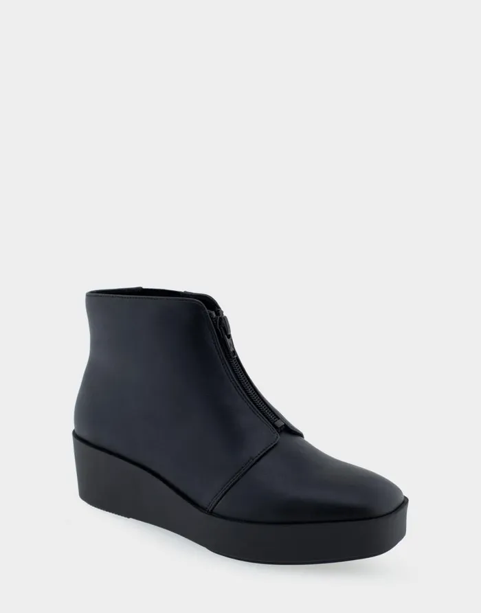 Aerosoles Comfortable Women039s Wedge Heel Ankle Boot In Black Faux Leather Black Faux Leather Women Ankle Boots