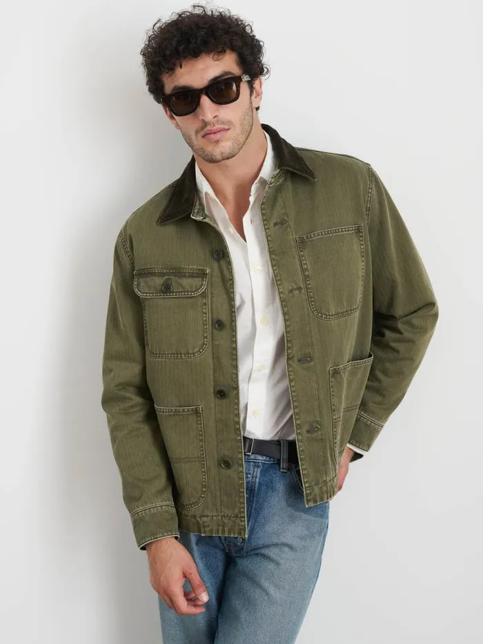 Alex Mill Jackets Coats Men Lined Work Jacket In Cotton Herringbone Field Olive