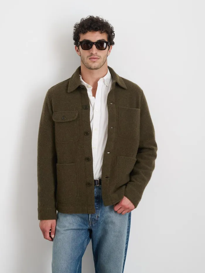 Alex Mill Jackets Coats Men Work Jacket In Boiled Wool Heather Olive Alex Mill Jackets Coats Men Work Jacket In Boiled Wool Heather Olive