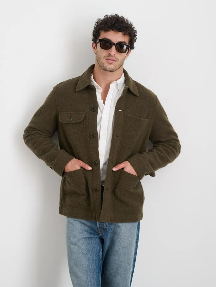 Alex Mill Jackets Coats Men Work Jacket In Boiled Wool Heather Olive Alex Mill Jackets Coats Men Work Jacket In Boiled Wool Heather Olive