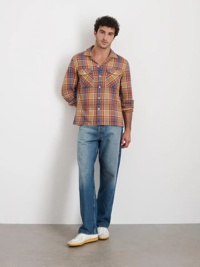 Alex Mill Shirts Men Ethan Shirt In Vintage Wash Flannel Dark Khaki Plaid