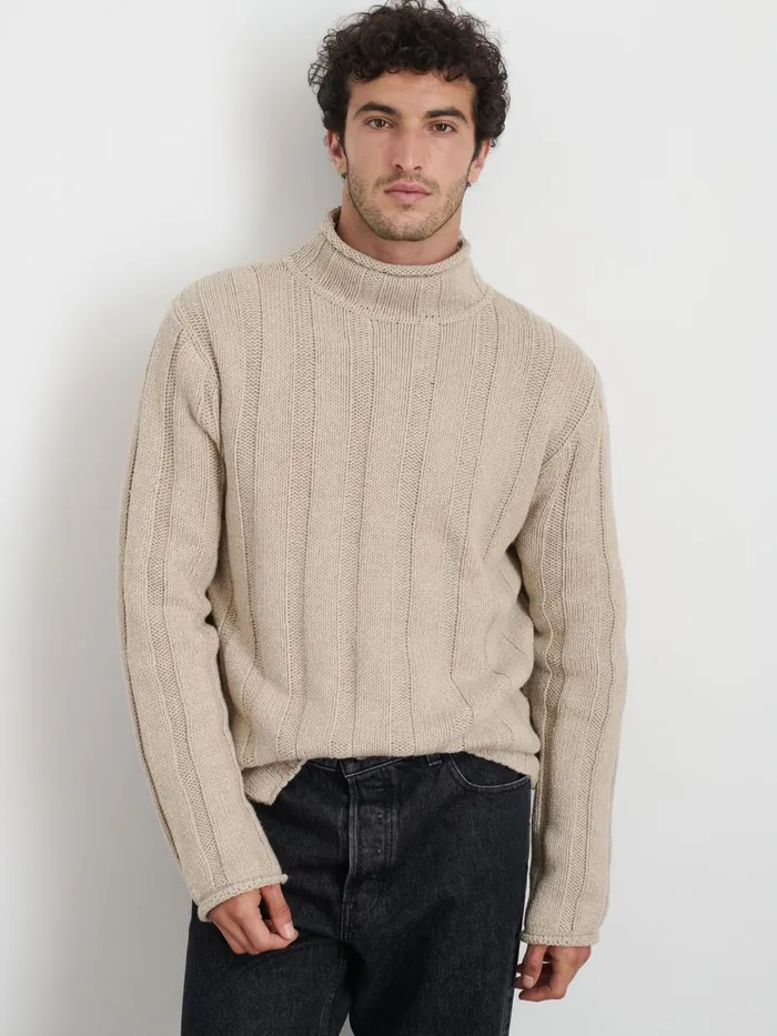 Alex Mill Sweaters Sweatshirts Men Mateo Roll Neck Sweater In Ribbed Wool Cotton Oatmeal