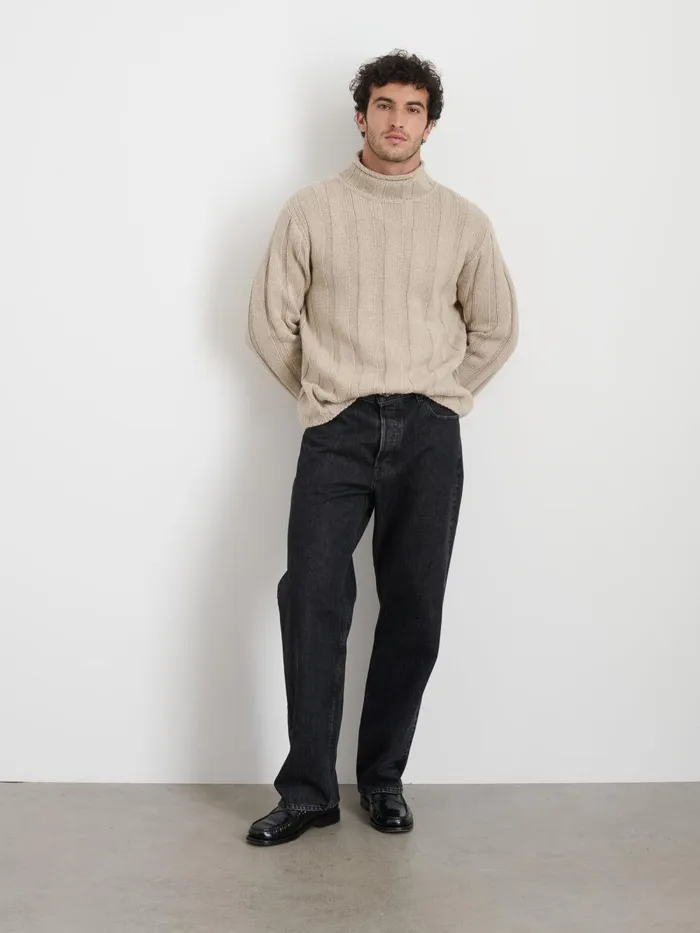 Alex Mill Sweaters Sweatshirts Men Mateo Roll Neck Sweater In Ribbed Wool Cotton Oatmeal