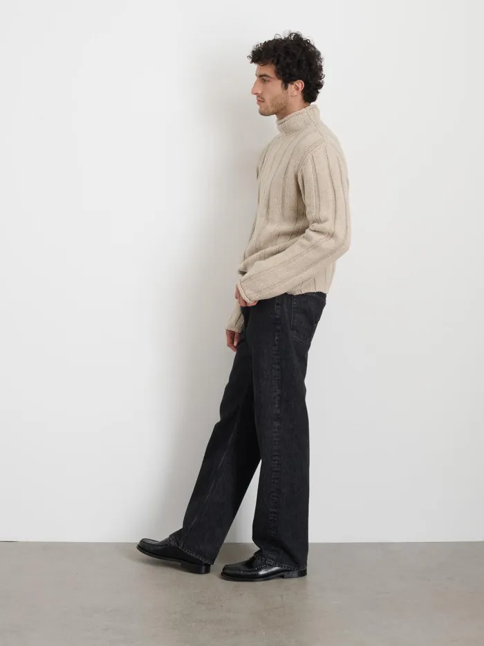 Alex Mill Sweaters Sweatshirts Men Mateo Roll Neck Sweater In Ribbed Wool Cotton Oatmeal