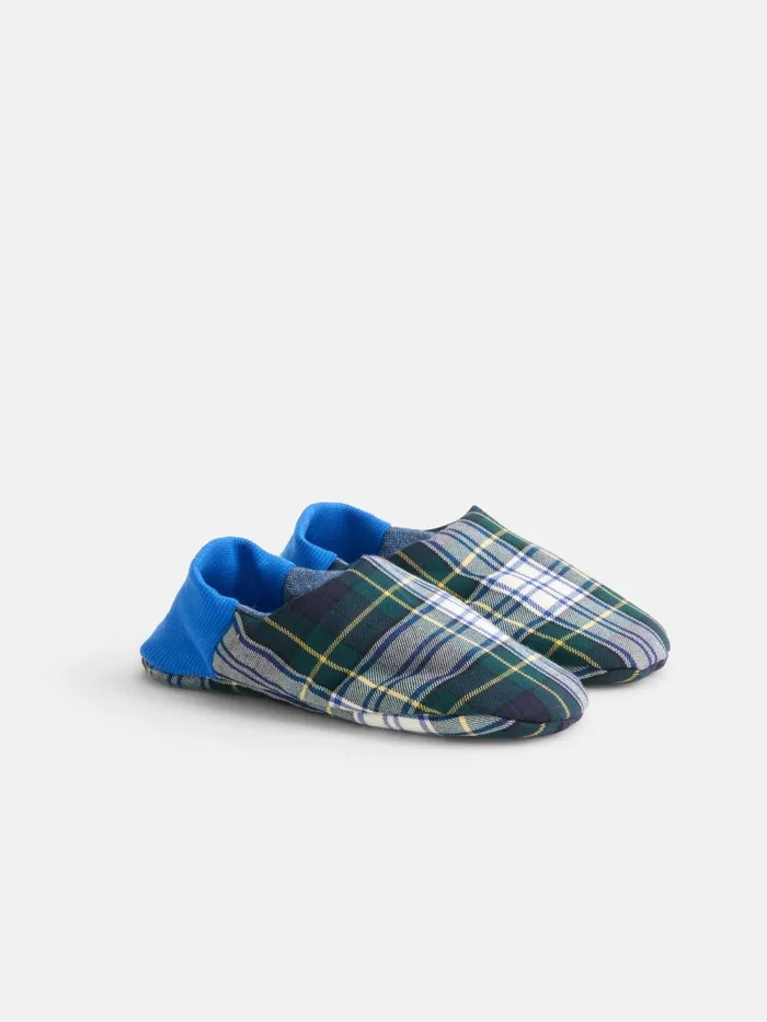 Alex Mill Women Wool Plaid House Shoes Blue