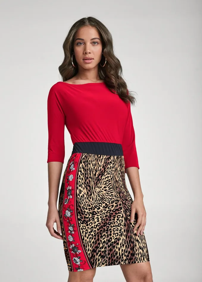 ANIMAL PRINT TWOFER DRESS Red Multi Women VENUS Short Dresses