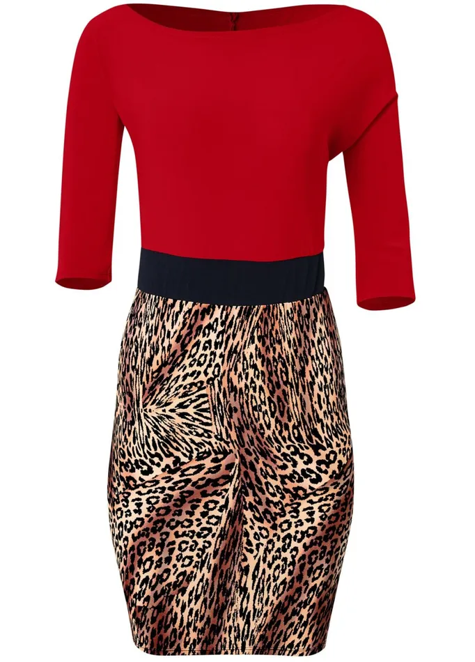 ANIMAL PRINT TWOFER DRESS Red Multi Women VENUS Short Dresses