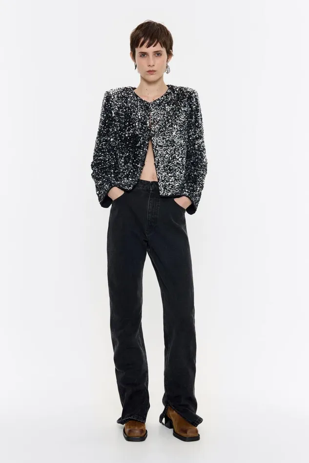 Anthracite Sequin Cropped Jacket Anthracite Women Bimba Y Lola Party Anthracite Sequin Cropped Jacket Anthracite Women Bimba Y Lola Party