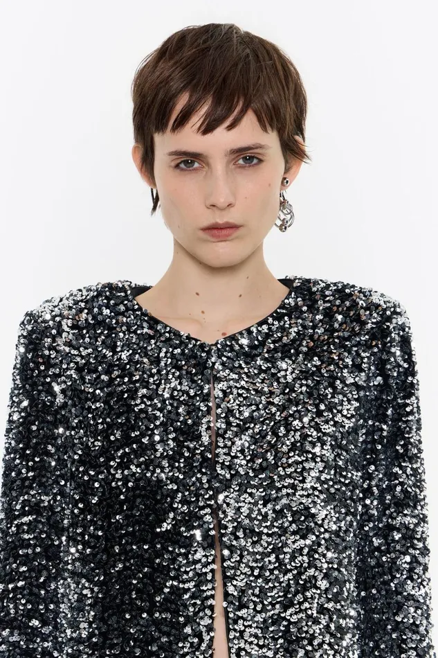 Anthracite Sequin Cropped Jacket Anthracite Women Bimba Y Lola Party Anthracite Sequin Cropped Jacket Anthracite Women Bimba Y Lola Party