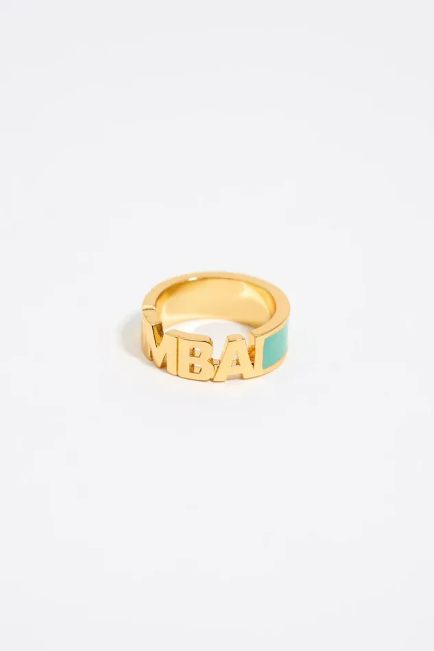 Aquamarine Enamel Logo Ring Turquoise Women Bimba Y Lola Rings