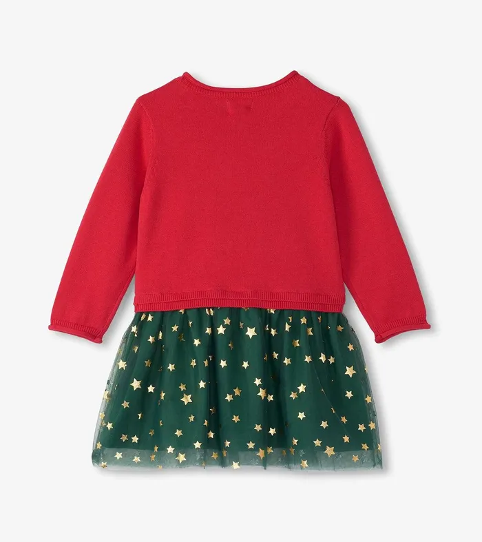 Baby and Toddler Holiday Reindeer Drop Waist Sweater Dress Hatley