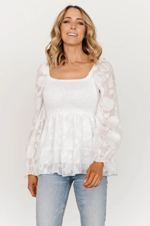 Baltic Born Blouses Shirts Women Ines Smocked Top White Baltic Born Blouses Shirts Women Ines Smocked Top White